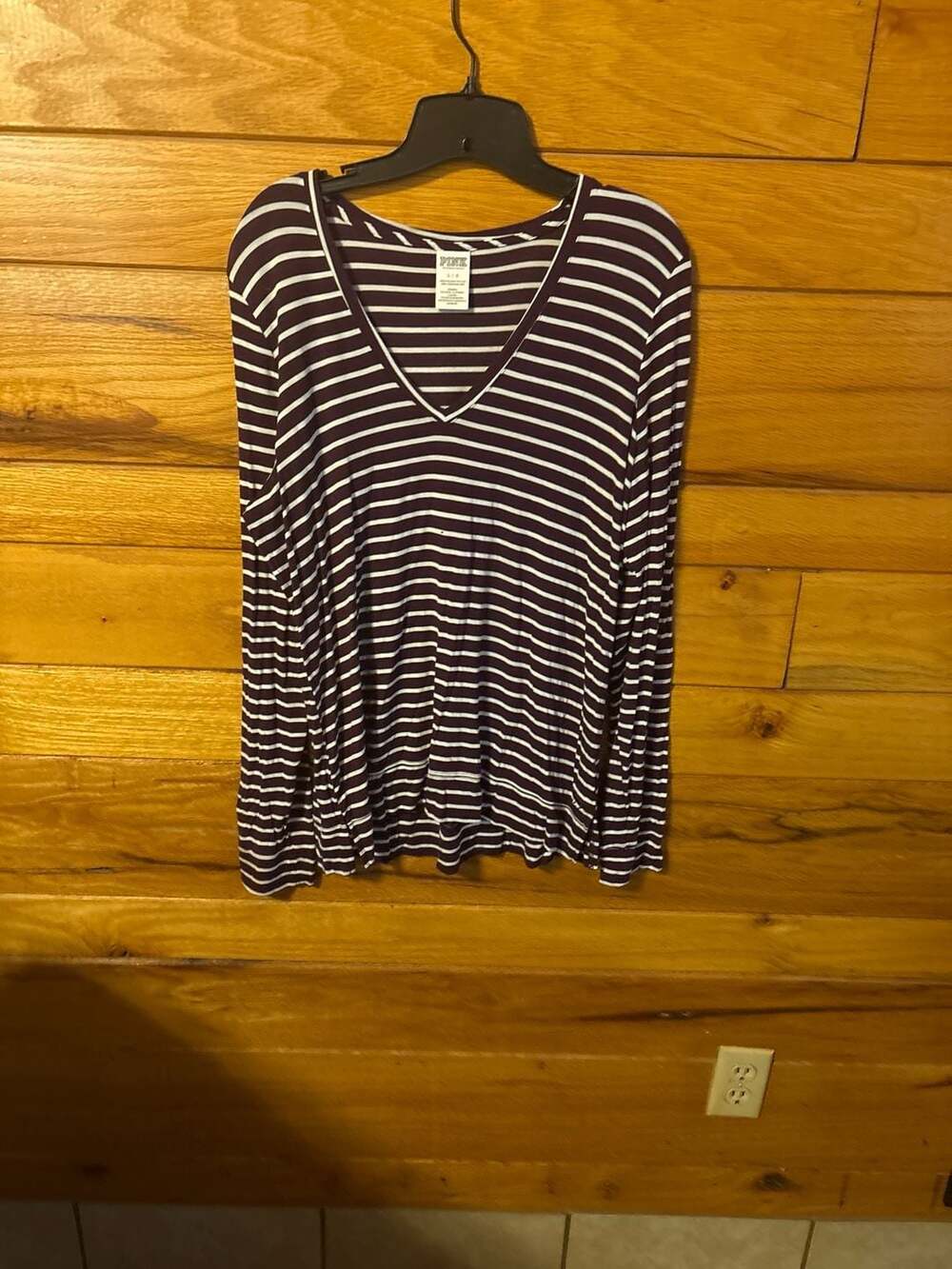 Victoria's Secret PINK V-Neck Striped Long Sleeve Slouchy Tee